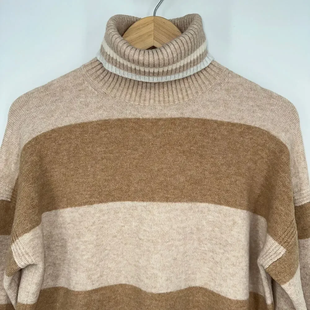 J. Crew Striped Turtleneck Sweater in Supersoft Yarn Heather Linen Camel NWT